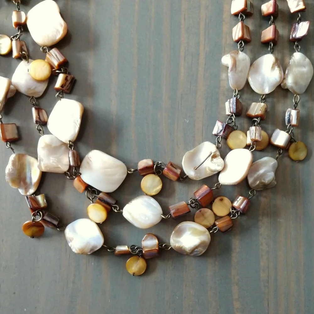 3 strand layered natural shell necklace